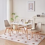 GrandCA HOME Rechteckiger Esstisch mit 4 Esszimmerstühlen, geeignet für Esszimmer, Küche, Wohnzimmer, weißer Esstisch und beige Stühle