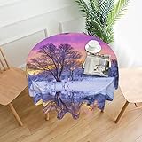 Runde dekorative Tischdecke mit Winterlandschaftsdruck, 152,4 cm, Polyester-Gewebe, Teetischdecken zum Essen