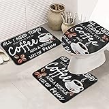 3 Teiliges Badteppich Set Nachmittagskaffee, Tee, Braune Kaffeebohnen, Bauernhaus, Schwarzer Hintergrund Anti-Rutsch Kontur Badteppich Langlebige Wc-Sitzbezug Badgarnitur Matte