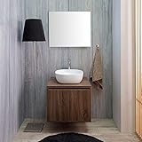 KIAMAMI VALENTINA BADMÖBEL IM DUNKLEM NUSSBAUM 60CM AUFSETZ-WASCHBECKEN UND FLACHBÜNDIGER Spiegel | Siena