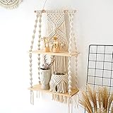 weemoment Makramee-Wandregal im Boho-Stil, schwebendes Regal, Handarbeit, Bohemian-Dekor, niedliche 3 Ebenen, gewebte Regale für Badezimmer, Pflanzen, Bilderrahmen, Heimaufbewahrung und Organizer