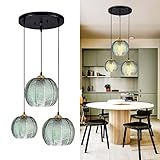 AvgnLxqe Pendelleuchte Esstisch 3-flammig Modern Hängeleuchte Aus Glas In Grün Höhenverstellbar Hängelampe Für Küchen, Esszimmer, Wohnzimmer, Schlafzimmer, Flurlampe