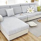 ZUVUYUO Sofa Sitzkissenbezug, Stretch Sitzkissenschutz, Elastischer Kissenbezüge, Husse Überzug Bezug Für Sofa Sitzkissen, rutschfest Stoff Tartan (Color : Light Gray, Größe : XL Quadruple)