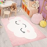 carpet city Kinderteppich Bubble Kids Flachflor mit Wolken-Motiv in Rosa für Kinderzimmer; Größe: 160x225 cm