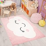 carpet city Kinderteppich Bubble Kids Flachflor mit Wolken-Motiv in Rosa für Kinderzimmer; Größe: 160x225 cm