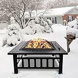 Outdoor Square Shaped Patio Party BBQ Fire Pit 32' Metal Firepit Backyard Patio Garden Square Stove Outdoor Party BBQ Fire Pit Home Firepit Bowl Firep