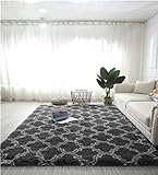 Amazinggirl Hochflor Teppich wohnzimmerteppich Langflor 200 x 300 cm - Teppiche für Wohnzimmer flauschig Shaggy Schlafzimmer Bettvorleger Outdoor Carpet Grau mit Muster