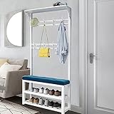 Garderobe mit Sitzbank, Metall garderoben mit Schuhregal, Garderobenständer mit 8/10 Haken, Stabiles Stahlgestell, für Flur Wohnzimmer Ankleidezimmer 80/100X30X172CM