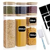 Withosent Vorratsdosen Glas 7er Set, 750ml/1500ml/2400ml Vorratsgläser mit Deckel Eckig, Großer Glasbehälter Vorratsglas mit Holzdeckel, Aufbewahrung Gläser Küche für Spaghetti, Müsli, Bohnen