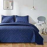 beeweed Tagesdecke Bettüberwurf 220x240cm Navy Blau, Bedspreads aus Mikrofaser, Quilt Überwurf Bett Überwurfdecke leicht, Steppdecke bei Ultraschall genäht mit 2 Kissenbezug, Korb Muster