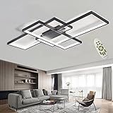 MQW Moderne Minimalistische LED-Deckenleuchte Geometrische Quadratische Deckenlampe Modedesign Deckenleuchten Persönlichkeit Decke Lichter Schlafzimmer Studie Wohnzimmer Leuchter,Schwarz,140cm