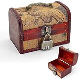 HAOBIN Schatztruhe Holztruhe Holzkiste Mit Deckel Schatztruhe Mit Schloss 15x10x10 Cm Schatzkiste Piratentruhe SchmuckkäStchen Bastel-Geschenkbox Aufbewahrungsbox FüR Aufbewahrung Und Dekoration