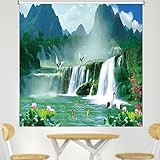 Rollos für Fenster Ohne Bohren Grüne Frische Rollschatten Blind, Ziehen Sie Vorhänge mit Dem Landschaftswasserfallmuster Ab. 65/75/85/95/105/115/125/135/145 cm Breite (Size : 135cmx205cm/53.1inx80.7i