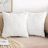 MIULEE Kissenbezug 2er Set Wolle Kissenbezüge Kissenhülle Dekokissen Boho Sofakissen Samtartig Weiche Zierkissen Couchkissen Kurze Plüsch Zierkissenbezug für Wohnzimmer Schlafzimmer 60x60 cm Weiß