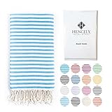 Hencely Gestreifte türkische Strandtücher, übergroß, 94 x 180 cm, 100 % Baumwolle, sandfrei, groß, leicht, Reise, schnell trocknend, Badetuch, ultra-saugfähig, Poolhandtuch für Männer, Frauen, Kinder,