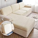 LJQAIZYL Sofa Sitzkissenbezug Wasserdicht 1 2 3 4 Sitzer Stretch Sofasitzbezug Jacquard Sofabezug für Rückenkissen Sofakissenbezüge L Form Sofa Überzug Schonbezug Sitzkissen Sofabezug,Beige-1seater-x