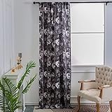 Tootop Schwarze bedruckte Vorhänge, 213,4 cm lang, 2 Paneele, Bauernhaus, Wohnzimmer, Schlafzimmer, 70 % Verdunkelung, Isolierung, Pflanze, Blumenmuster, Vorhangstangentasche, Polyestergewebe, 132 x