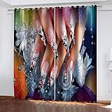 Hundnsney Vorhänge Wohnzimmer Modern Blickdicht 2Er Set 3D Mode-Make-Up-Hände Muster Schlaufenschal Verdunkelungsvorhang Vorhänge Lärmminderung Gardinen Fensterdekoration 140X110cm(HxB)