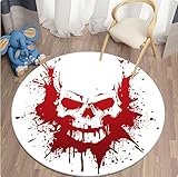 XENIMO Totenkopf-Terror-Kunst 3D-Gedruckter Runder Teppich Für Wohnzimmer Teppich Camping Picknick-Matte Schlafzimmer rutschfeste Yoga-Bodenmatte Geschenke 120cm