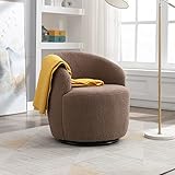 HOOSENG Drehbarer Akzent-Sessel Fassstuhl, Lounge-Stuhl mit Teddy-Stoff und schwarzer Pulverbeschichtung Metallring, Sofa Lesesesessel für Wohnzimmer Schlafzimmer Balkon Büro, Kaffee