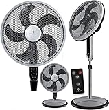 KESSER® 3in1 Standventilator Tischventilator Wandventilator mit App Wifi, Fernbedienung | Timer | leise Oszillation 80 Grad | Ventilator | 4 Geschwindigkeiten inkl. Wandhalterung, Schwarz