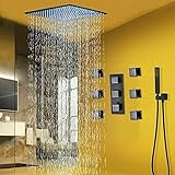 Thermostat-Duscharmatur-Set, Schwarzer Regenkopf, Kombinierte Massagedüse Mit Ventil-Wasserhahn, 20,3 Cm (Deckenmontage), 12 Zoll (Deckenmontage)