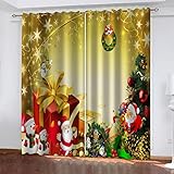 BONDIJ Blickdichte Vorhänge 3D Cartoon-Weihnachtsmann Muster Verdunkelungs Gardinen, Schlafzimmer Wohnzimmer Kinderzimmer Fensterdekoration Thermovorhang Mit Ösen 160X150cm(HxB) 2Er Set