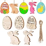 Osteranhänger aus Holz, 20 Stück Osterdeko Holz, Ostern Anhänger Holz, Holzanhänger Ostern Deko mit Schnur DIY Ostern Basteln zum Bemalen für Kinder Ostern Deko Frühling
