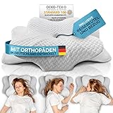 Glückstoff® Orthopädisches Kissen [Zertifiziert für alle Schlaftypen] Kopfkissen Nackenschmerzen | aus Memory Foam | Nackenstützkissen Ergonomisches Kopf-Kissen gegen Schnarchen & Rückenschmerzen Weiß