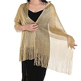 Aster Stola für Abendkleid Damen Festlich Umschlagtuch Umhang Shawl Funkelnde Metallische Schals Schnalle Abendkleid Damen Schal für Abend Brautjungfer Geschenke (Gold)
