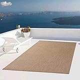 Taracarpet Outdoor Teppich Wetterfest Wohnzimmer Balkon Küchenteppich Flachgewebe Sisaloptik Einfarbig Uni beige 140x200 cm
