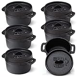 BBQ-Nerd© 6er Set Mini Dutch Oven | Kleiner Gusseisentopf mit Deckel 11x5cm für Grill, Feuerstelle, Backofen, Herd | Serviertöpfe Kochtopf Schmortopf Brottopf Bräter Cocotte - Feuerfester Topf