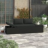 BULANED Sonnenliege mit Auflage, Gartenliege, Liegestuhl, Sonnenstuhl, Sonneninsel Outdoor, Bäderliege, Gartenmöbel, Relaxliege, Terrasse,Poly Rattan Schwarz