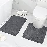 AIQII Badematten 2er Set rutschfeste Mikrofaser Badteppich 50 x 80 cm und WC Vorleger 50 x 60 cm Waschbare Saugfähiges Badezimmerteppich Set Toilettenmatte, Duschvorleger Grau