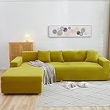 CXYKN Jacquard 2-teilige Sofaüberzüge, Spandex, weicher Stretch-Sofabezug, elastische Unterseite, waschbar, L-förmige Sofabezüge für Wohnzimmer, Haustiere, Katze, Hund, Gelb B-4-Sitzer+4-Sitzer
