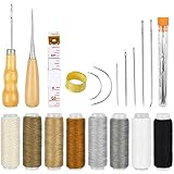 Ledernadeln Set Leather Tools, 16 Stück Nähnadeln Hand, 8 Stück Nähgarn, 2 Stück Ahle Nähen, 1 Stück Fingerhut Nähen Metall und Maßband Nähen für Nähen