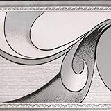Dundee Deco BD3222 Tapeten-Bordüre, abstrakt, graue Schnörkel, Tapetenbordüre Retro-Design, Rolle 10 m x 10 cm, selbstklebend