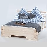 TUGA - Holztech Massives Balkenbett Doppelbett mit und ohne Überstand Daybett Boxspringbett (mit seitlichen Überstand, 90 x 200)
