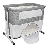 LANTUS Babywiege Stubenwagen Reisebett Kinderbett klappbar Babybett Beistellbett Schaukelwiege mit Schaukelfunktion inkl. Moskitonetz, Matratze und Tasche (113 * 66 * 84cm (grau))