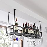 EYLINK Schwarzes Weinregal, an der Decke hängender Weinflaschenhalter, an der Wand montierter Weinhalter, schwimmende Organizer-Regale aus Metall, Küchenlagerregal, Topf- und Pfannenregal (Größe: 1
