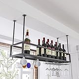 EYLINK Schwarzes Weinregal, an der Decke hängender Weinflaschenhalter, an der Wand montierter Weinhalter, schwimmende Organizer-Regale aus Metall, Küchenlagerregal, Topf- und Pfannenregal (Größe: 1