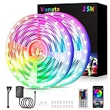 LED Strip 15M (2x7.5M), RGB LED Streifen Lichterkette, Musik Sync Farbwechsel LED Band Lichter mit Fernbedienung und App-steuerung, LED Leiste für Schlafzimmer,wohnzimmer, Party Weihnachten Deko