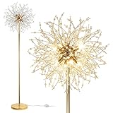 Rayofly Modern Stehlampen, Gold Feuerwerk Kristall Stehlampe Wohnzimmer, 8-Flammige Kristalle Stehlampen mit Fußschalter, G9, Hohe 172CM, Glas Metall Stehleuchte, Golden Stehlampe für Schlafzimmer