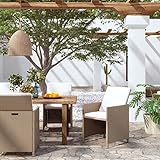 YUMENG Gartenstühle mit Kissen, Hochlehner, Campingstühle, Lehnstühle, Wetterfest Stuhl, Garden Chair, 4 STK. Poly Rattan Beige