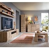 Lomadox Wohnwand Wohnzimmermöbel Set in Eiche Nb. 5-teilig | 1 Wandboard, 1 TV-Lowboard, 1 Stauraumschrank, 1 Sideboard, 1 Couchtisch