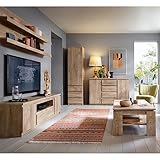 Lomadox Wohnwand Wohnzimmermöbel Set in Eiche Nb. 5-teilig | 1 Wandboard, 1 TV-Lowboard, 1 Stauraumschrank, 1 Sideboard, 1 Couchtisch