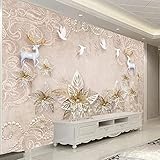 Fototapete Tapete Goldene Blumen im europäischen Stil Luxus-TV-Sofa Home Fresco Moderne Wandtapete 3D Wandbilder Tapeten Wohnzimmer Schlafzimmer Wand Dekoration 400x280cm Tongshunj2342