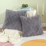 MINJIATEX Dekorative Kissenbezüge, 45,7 x 45,7 cm, 2er-Set, weicher Plüsch, quadratische Kissenbezüge, modernes Bauernhaus, doppelseitig, für Couch, Sofa, Schlafzimmer, Wohnzimmer, Grau