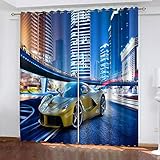 Vorhang Blickdicht Für Modern Schlafzimmer Wohnzimmer, 3D Urbaner Supersportwagen Druck Muster 2Er Set Thermogardine Mit Ösen 232X236cm(HxB) Verdunklungsvorhänge Mit Kälteschutz & Wärmeisolierend
