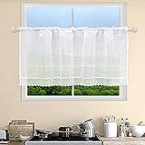 choicehot Scheibengardine Voile Vintage Unifarbige Kurzstore Gardine Landhausstil Spitze Küchenvorhang Weiß Bistrogardine Wohnzimmer Schlafzimmer 45×120cm(H×B) 1 Stück